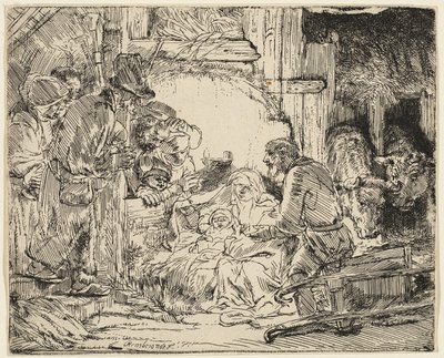 La Adoración de los Pastores: Con la Lámpara de Rembrandt van Rijn