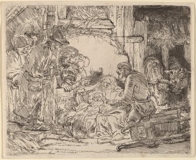 La adoración de los pastores: con la lámpara de Rembrandt van Rijn