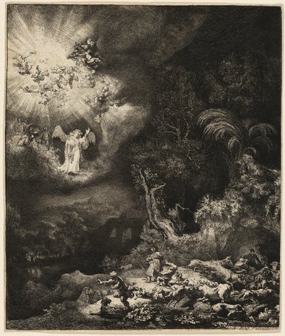 El ángel apareciendo a los pastores de Rembrandt van Rijn