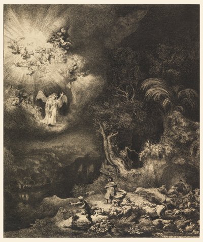 El ángel apareciendo a los pastores de Rembrandt van Rijn