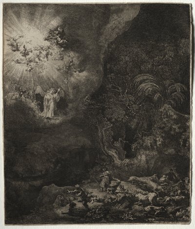 El ángel apareciendo a los pastores de Rembrandt van Rijn