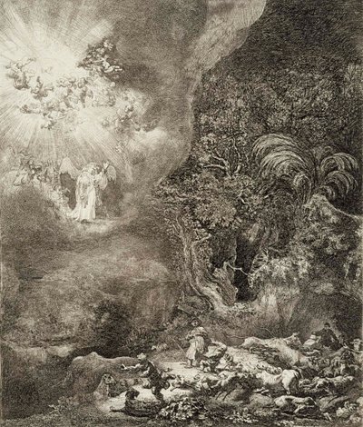 El ángel que se apareció a los pastores de Rembrandt van Rijn