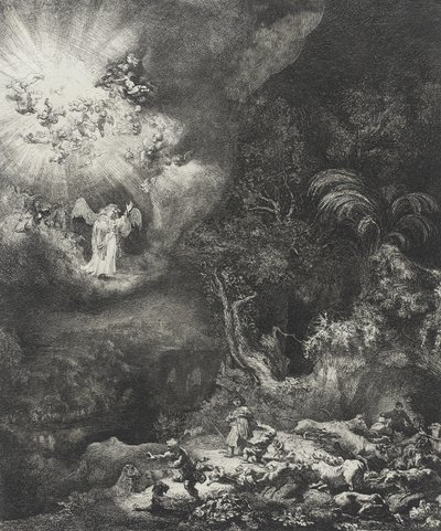El ángel apareciendo a los pastores, 1634 de Rembrandt van Rijn