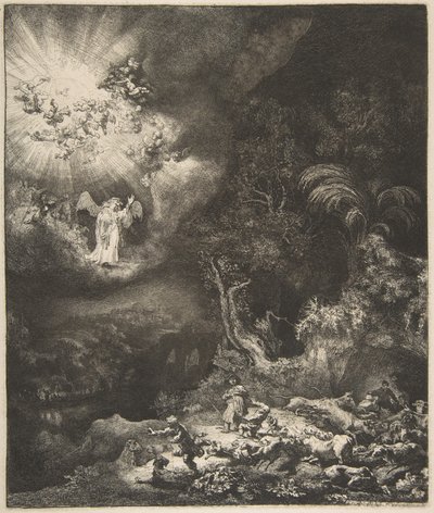 El ángel apareciendo a los pastores de Rembrandt van Rijn
