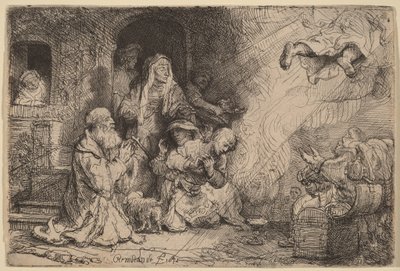 El ángel se despide de la familia de Tobías de Rembrandt van Rijn