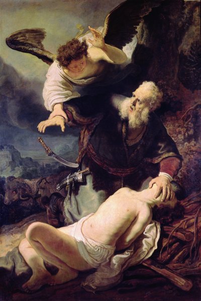 El ángel deteniendo a Abraham de sacrificar a Isaac, 1636 de Rembrandt van Rijn