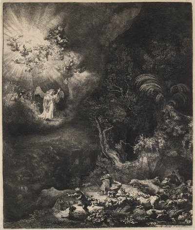 El ángel apareciendo a los pastores de Rembrandt van Rijn