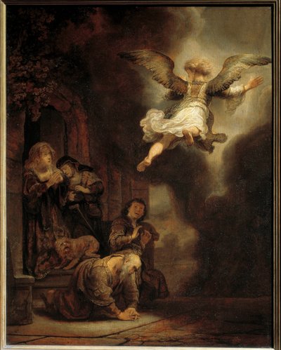 El Arcángel Gabriel dejando la familia de Tobías, 1637 de Rembrandt van Rijn