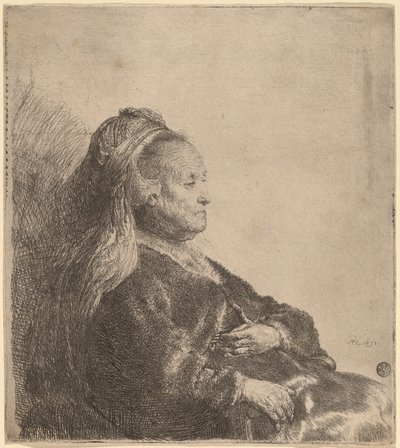 La madre del artista sentada, con un tocado oriental de Rembrandt van Rijn