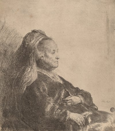 La madre del artista sentada, con un tocado oriental, 1631 de Rembrandt van Rijn