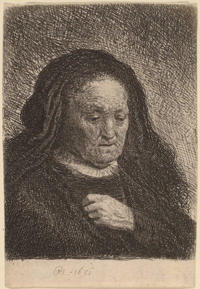La madre del artista con la mano en el pecho de Rembrandt van Rijn