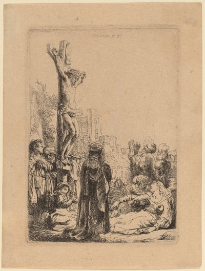 La crucifixión: placa pequeña de Rembrandt van Rijn