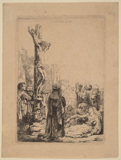 La crucifixión: cuadro pequeño de Rembrandt van Rijn