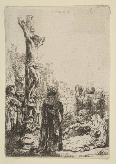 La crucifixión: placa pequeña de Rembrandt van Rijn