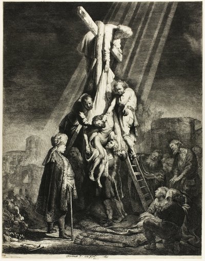 El descenso de la cruz: Segunda placa de Rembrandt van Rijn