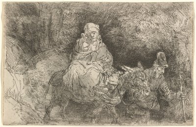 La Huida a Egipto: Cruzando un Arroyo de Rembrandt van Rijn