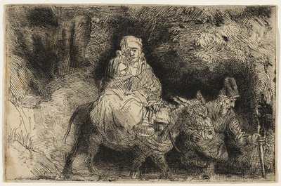 La huida a Egipto: Cruzando un arroyo de Rembrandt van Rijn