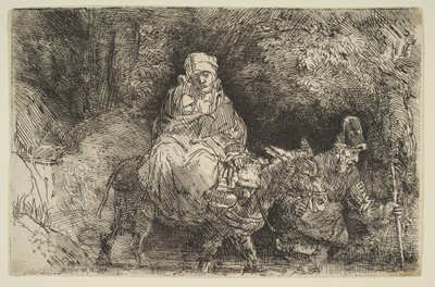 La huida a Egipto: cruzando un arroyo de Rembrandt van Rijn