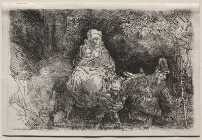 La huida a Egipto: Cruzando un arroyo, 1654 de Rembrandt van Rijn