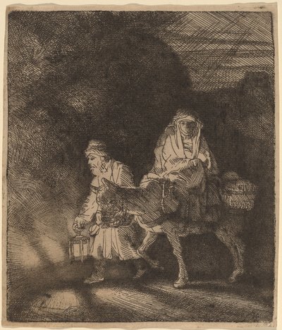 La huida a Egipto: una escena nocturna de Rembrandt van Rijn