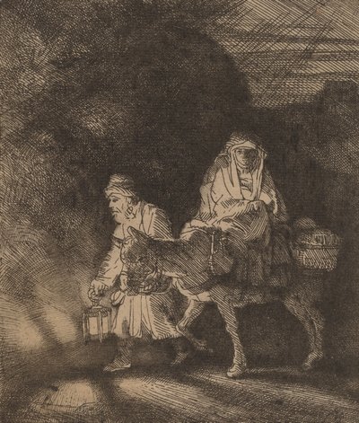 La huida a Egipto: una escena nocturna de Rembrandt van Rijn