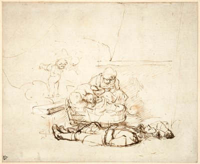 La Sagrada Familia durmiendo, con ángeles, 1645 de Rembrandt van Rijn