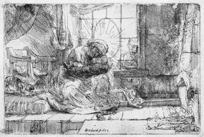 La Sagrada Familia con un gato de Rembrandt van Rijn