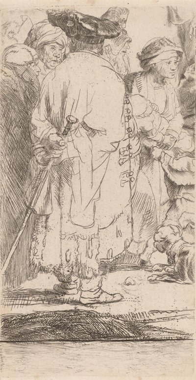 El hombre con un bastón (fragmento de la impresión de los cien florines) de Rembrandt van Rijn