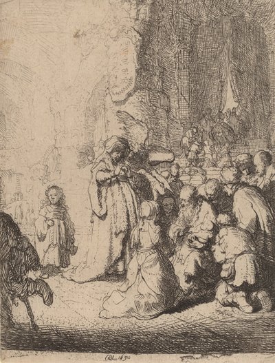 La Presentación en el Templo con el Ángel: Placa Pequeña, 1630 de Rembrandt van Rijn