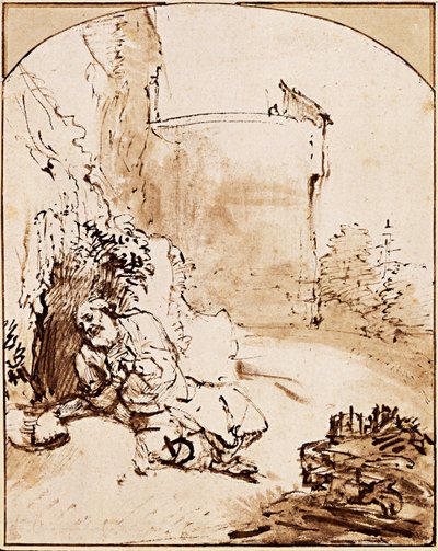 El Profeta Jonás ante las Murallas de Nínive, ca. 1651 de Rembrandt van Rijn