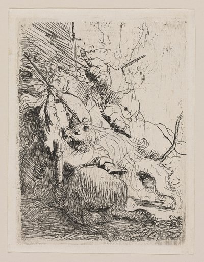 La pequeña caza del león (Con un león) de Rembrandt van Rijn