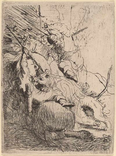 La pequeña caza del león (con un león) de Rembrandt van Rijn