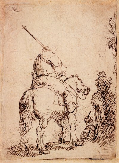 El soldado con turbante a caballo, 1632 de Rembrandt van Rijn