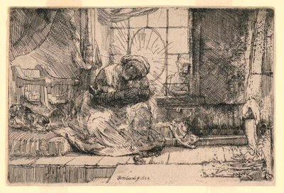 La Virgen y el Niño con el gato y José en la ventana de Rembrandt van Rijn