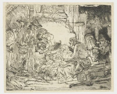 La adoración de los pastores: con la lámpara de Rembrandt van Rijn