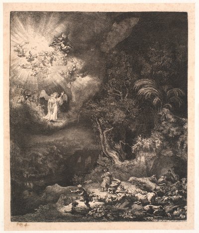 El ángel apareciendo a los pastores de Rembrandt van Rijn