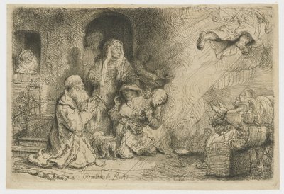 El ángel que se aleja de la familia de Tobías de Rembrandt van Rijn