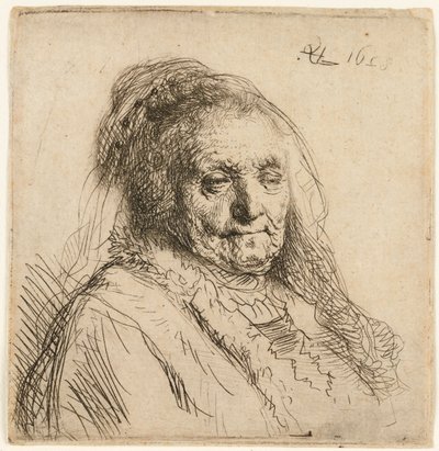 La madre del artista, cabeza y busto, 1628 de Rembrandt van Rijn
