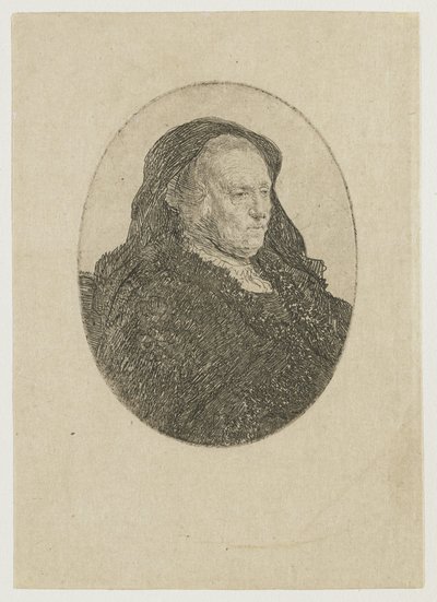 La madre del artista, sentada a una mesa, mirando hacia la derecha: retrato de tres cuartos de Rembrandt van Rijn