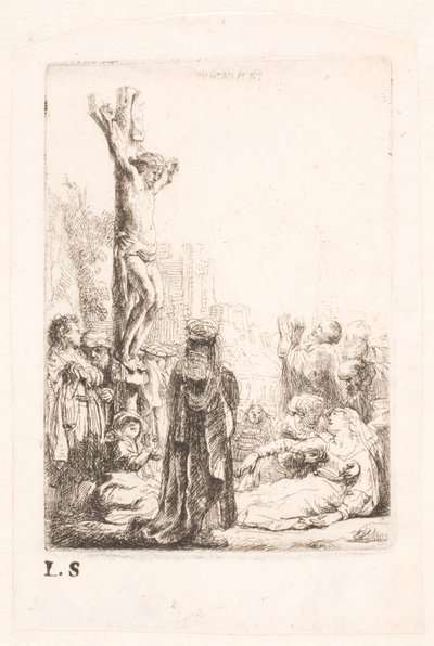 La crucifixión: placa pequeña de Rembrandt van Rijn