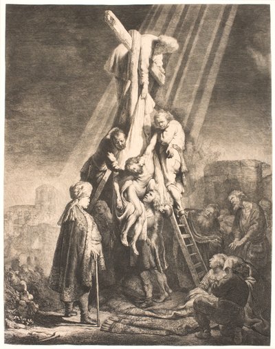 El descenso de la cruz: segunda placa de Rembrandt van Rijn