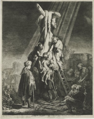 El descenso de la cruz: segundo plato de Rembrandt van Rijn