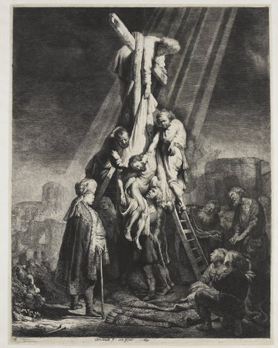 El descenso de la cruz: segundo plato de Rembrandt van Rijn