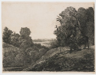 La huida a Egipto: placa alterada de Seghers de Rembrandt van Rijn