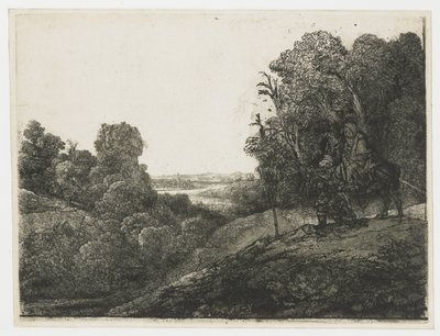 La huida a Egipto: lámina modificada de Seghers de Rembrandt van Rijn