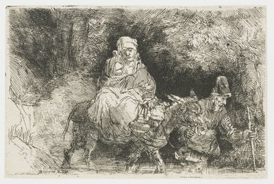 La huida a Egipto cruzando un arroyo de Rembrandt van Rijn
