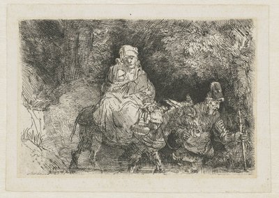 La huida a Egipto cruzando un arroyo de Rembrandt van Rijn