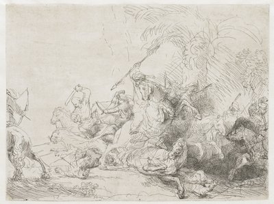La caza del gran león de Rembrandt van Rijn