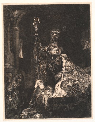 La presentación en el templo: en el estilo oscuro de Rembrandt van Rijn