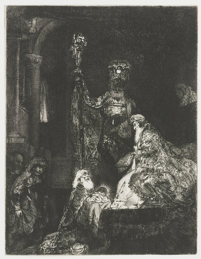 La presentación en el templo de la manera oscura de Rembrandt van Rijn